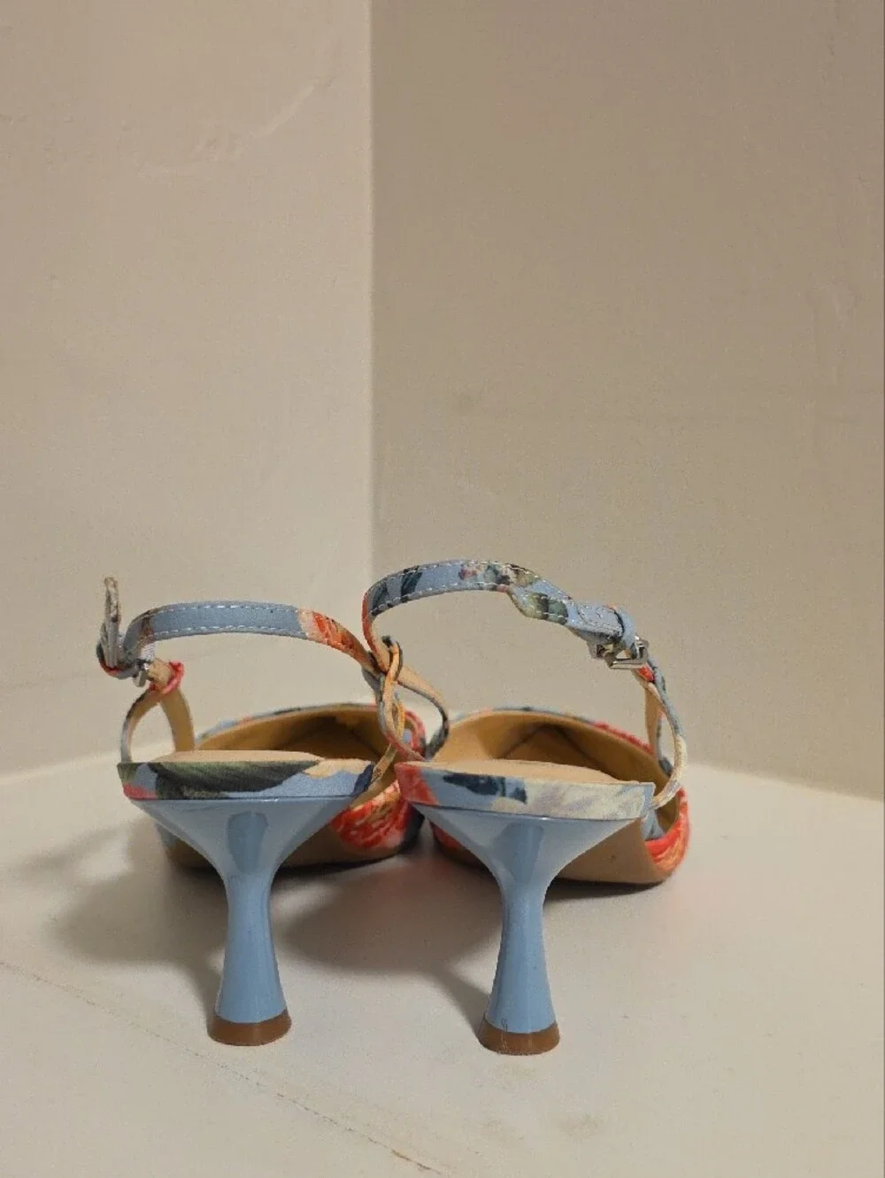 Nine West Blue Floral Pointed Slingback Flats